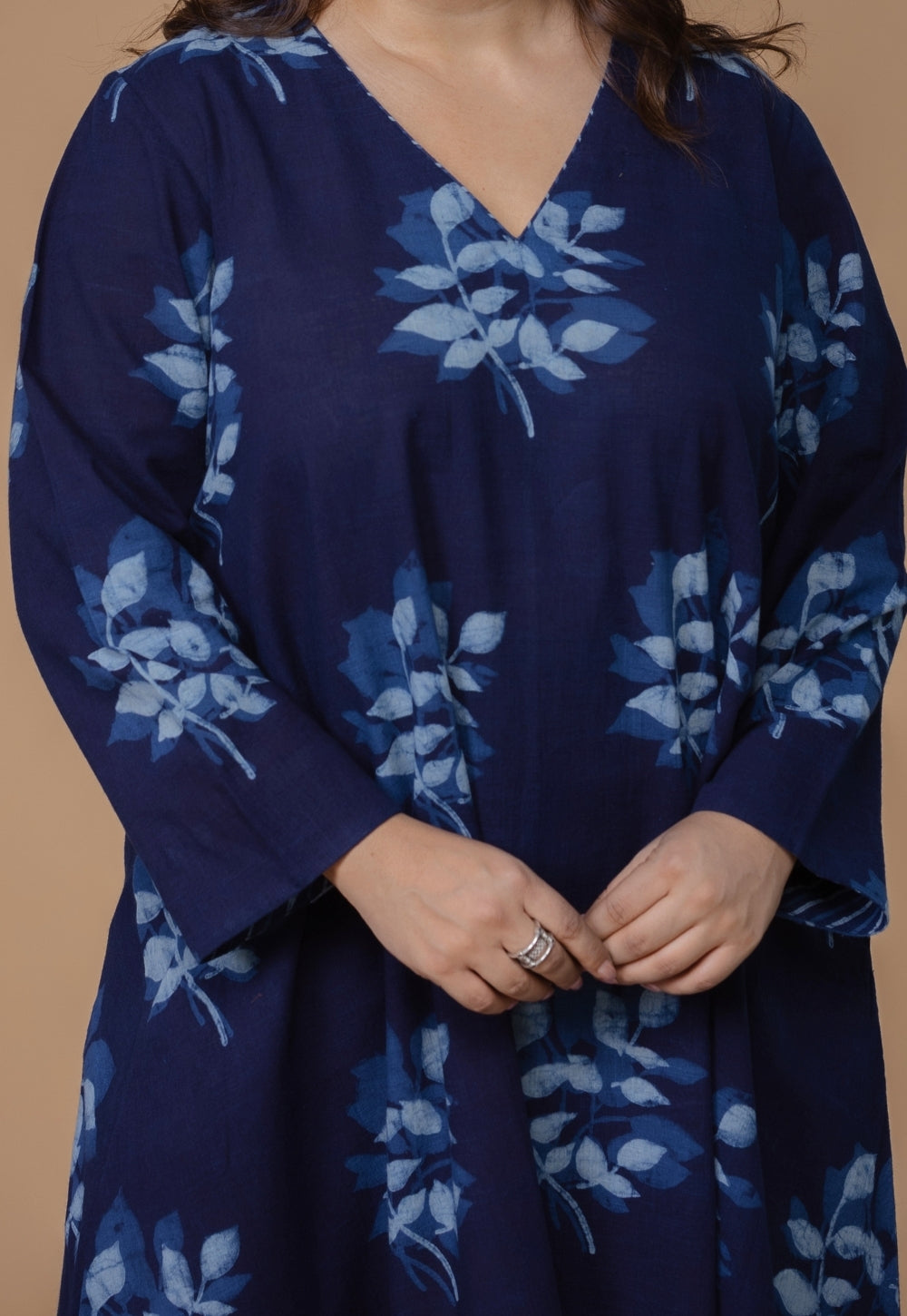 Shrusti Blue Dabu Slub Cotton A Line Kurta