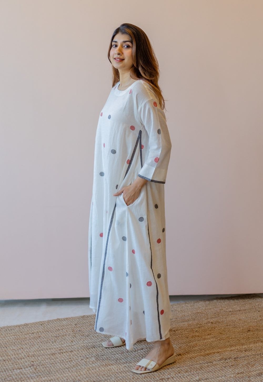 Jiya White Jamdani Handloom Cotton A Line Kurta
