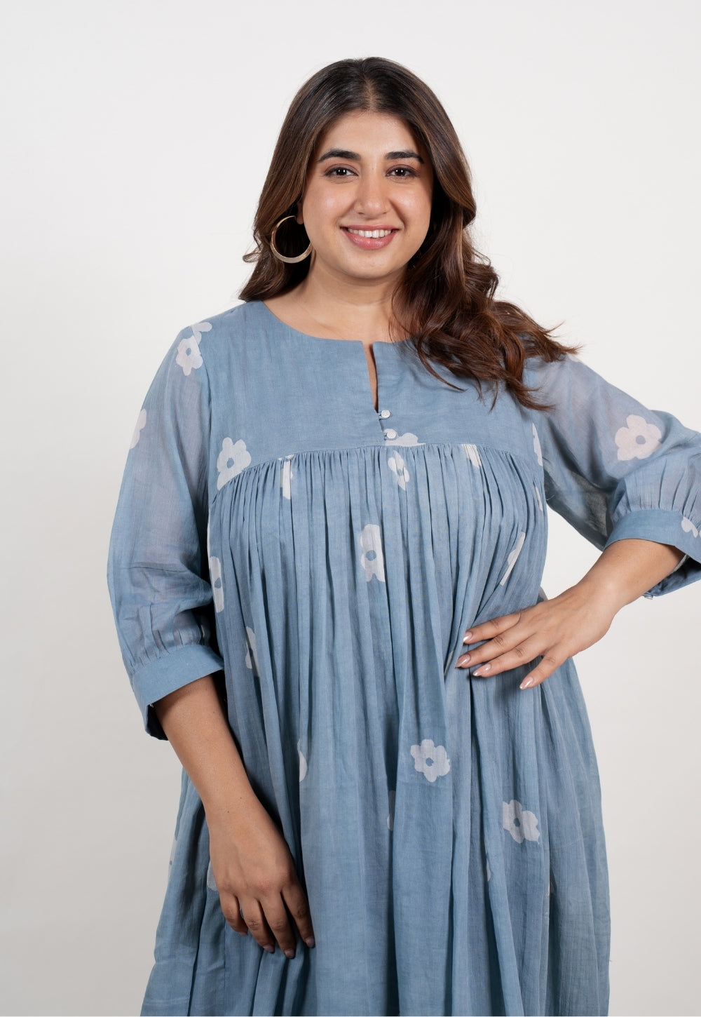 Aleena Blue Batik Mul A Line Dress