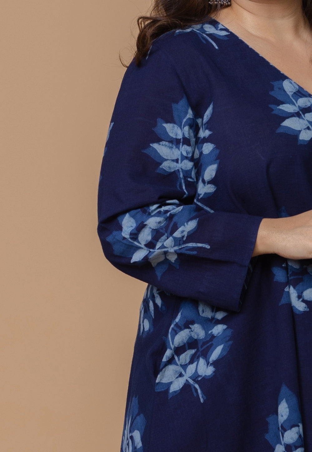 Shrusti Blue Dabu Slub Cotton A Line Kurta