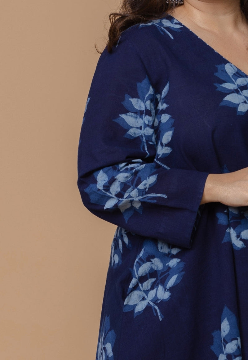 Shrusti Blue Dabu Slub Cotton A Line Kurta