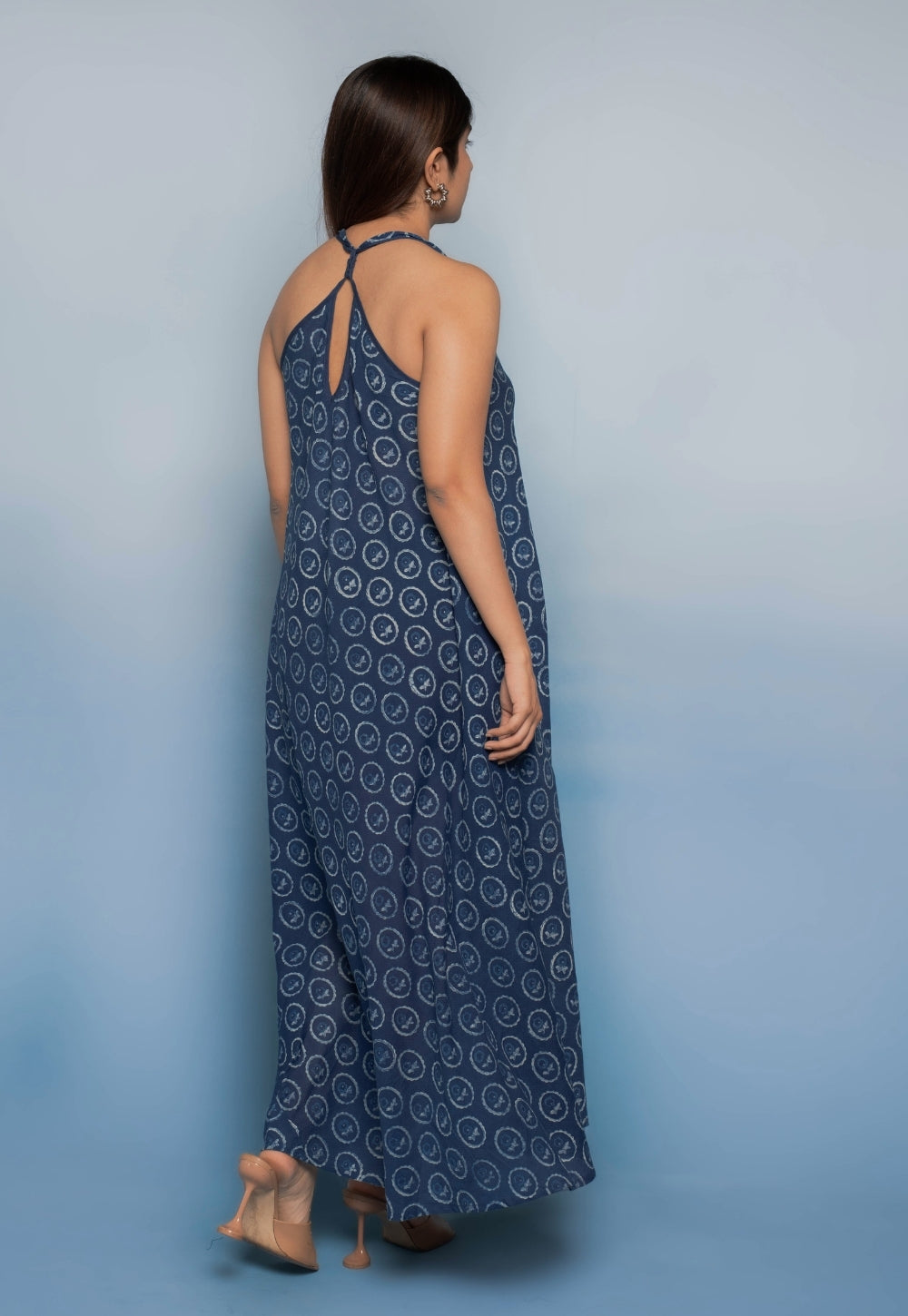 Tashi Blue Dabu Mul Cotton A Line Dress
