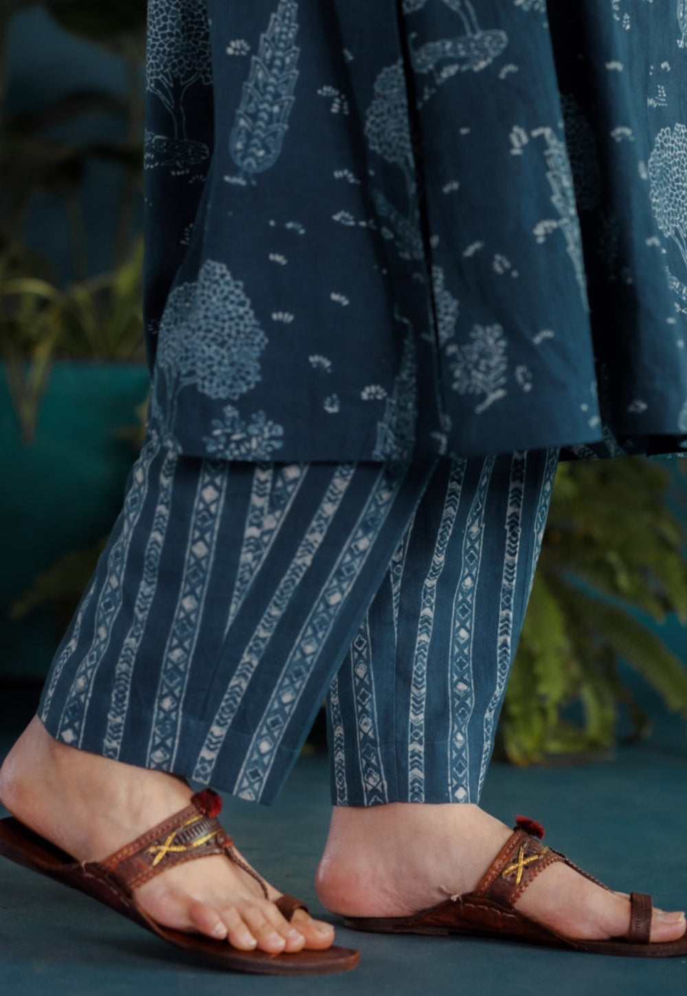 Prita Blue Stripes Ajrakh Cotton Narrow Pant