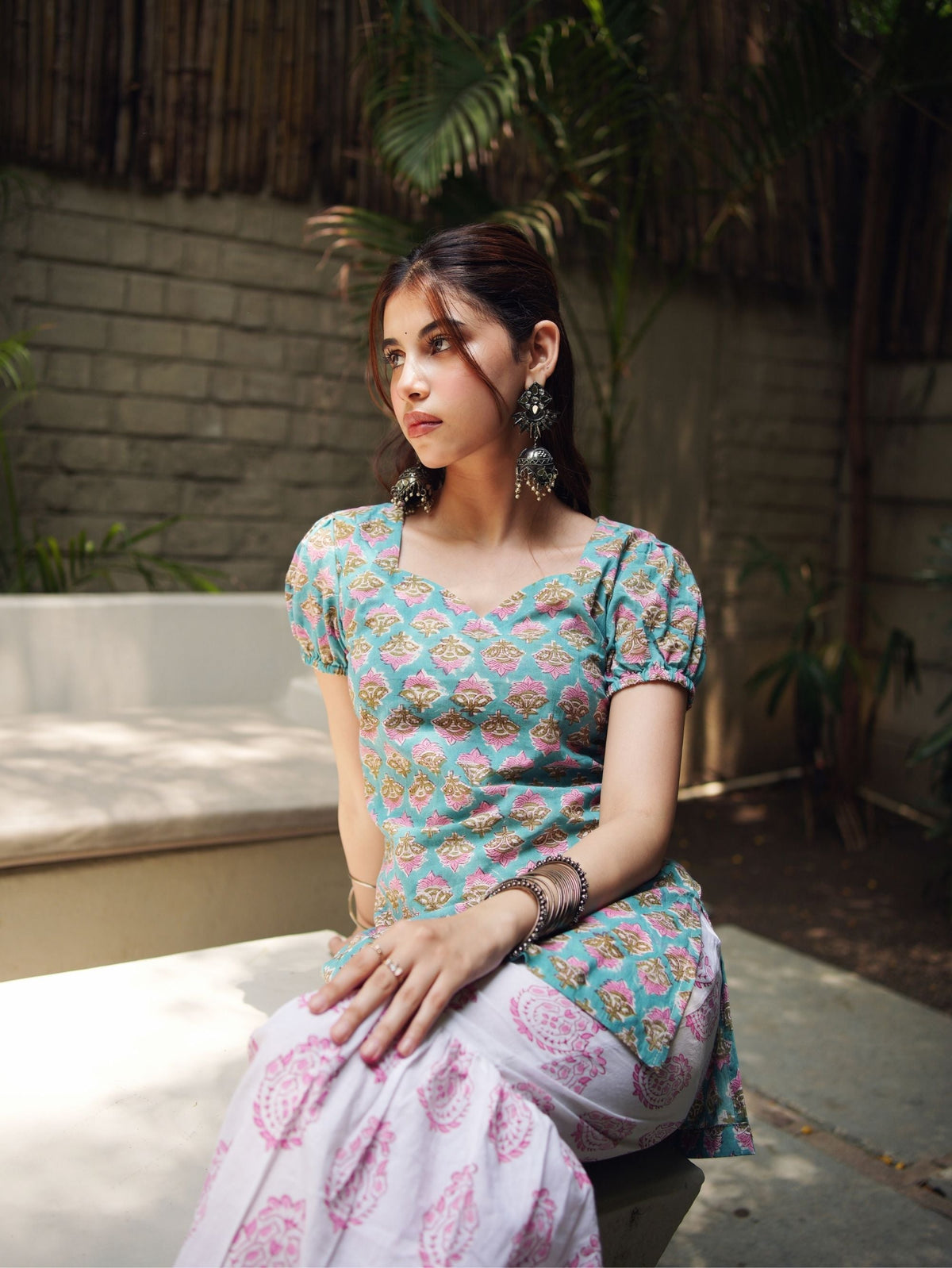 Mahi Handblock Cotton Sharara Set with Kota Doriya Dupatta for Women