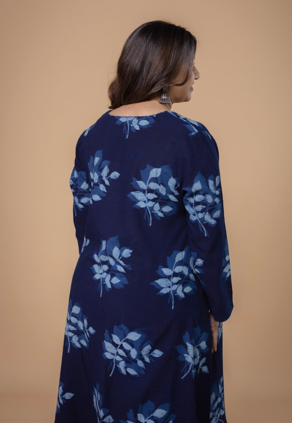 Shrusti Blue Dabu Slub Cotton A Line Kurta