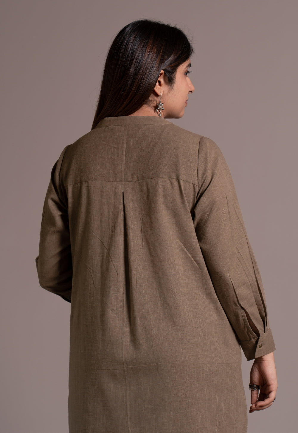 Khaki Grey Solid Slub Cotton Straight Co-Ord Set - DyeVerse