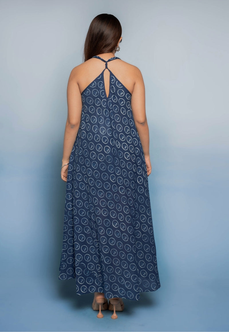 Tashi Blue Dabu Mul Cotton A Line Dress