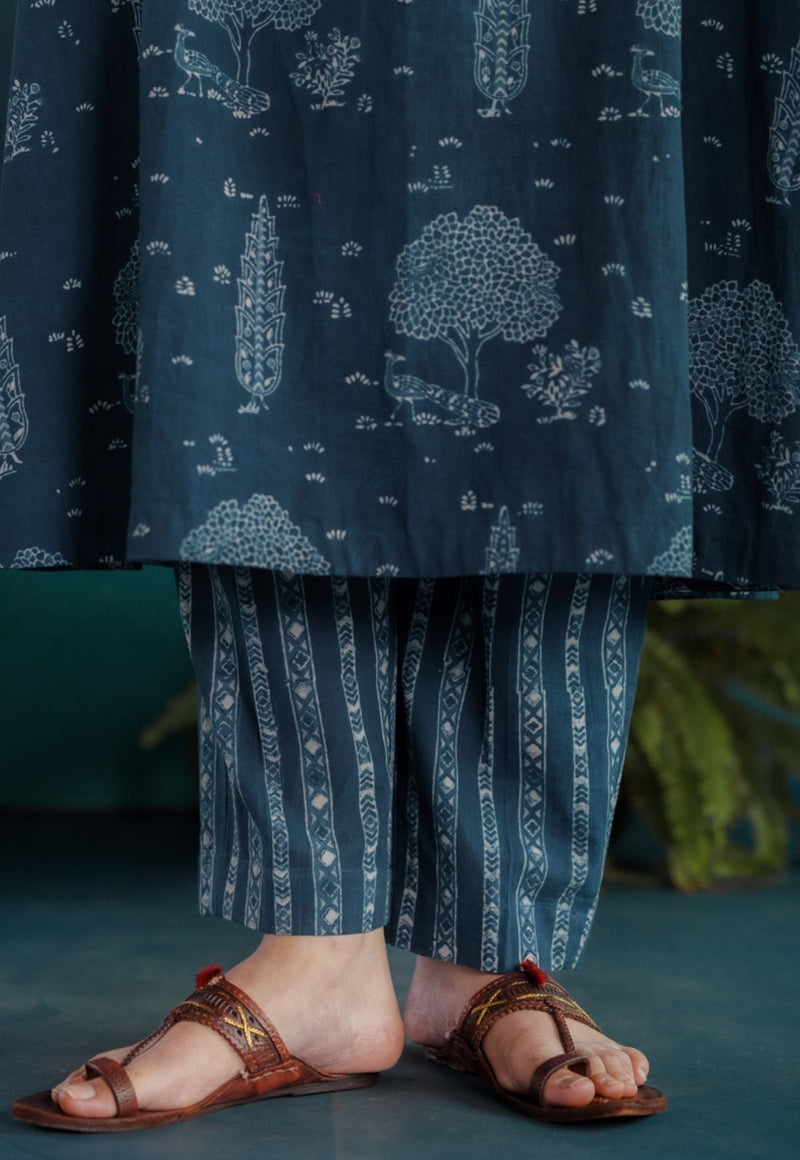 Prita Blue Stripes Ajrakh Cotton Narrow Pant