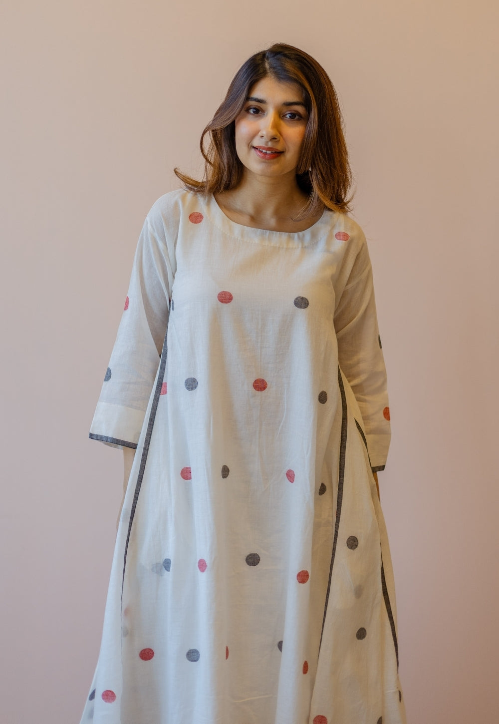 Jiya White Jamdani Handloom Cotton A Line Kurta