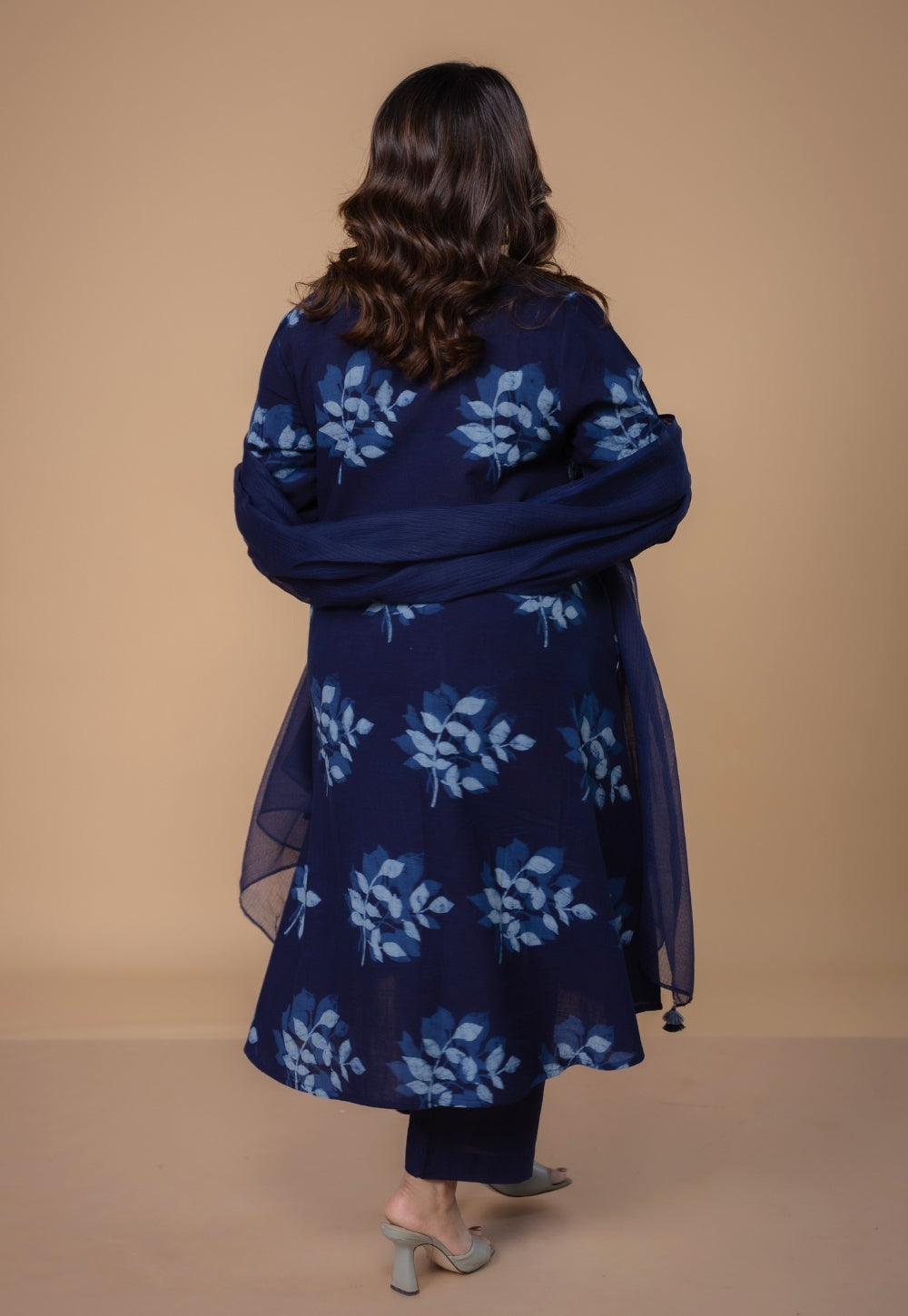 Shrusti Blue Dabu Slub Cotton A Line Kurta