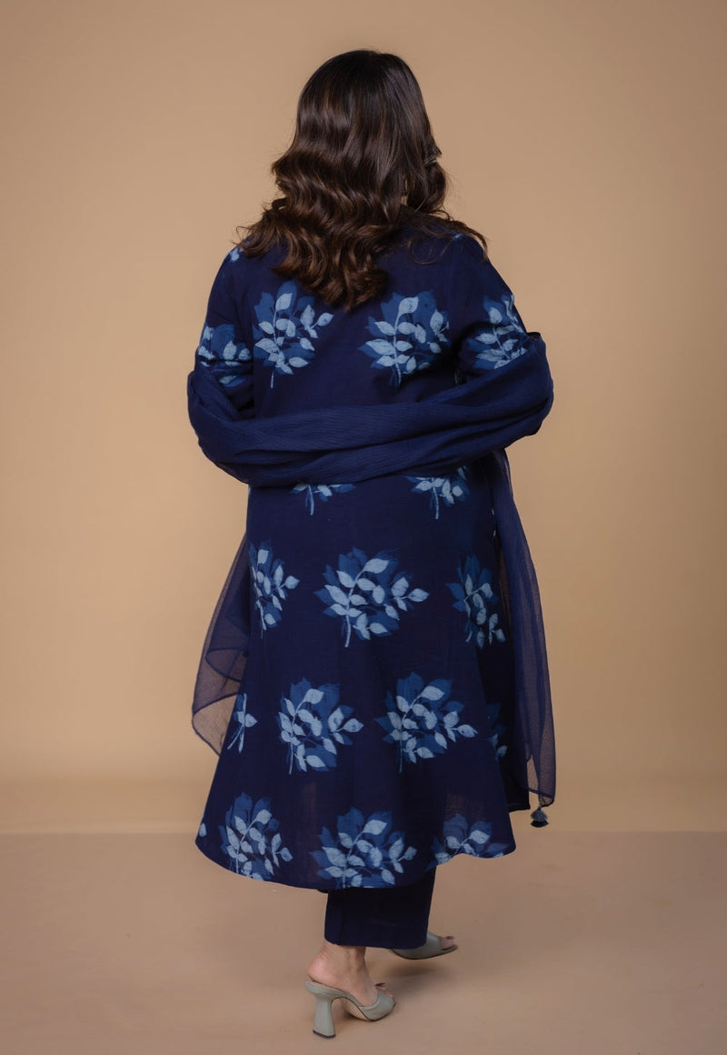 Shrusti Blue Dabu Slub Cotton A Line Kurta