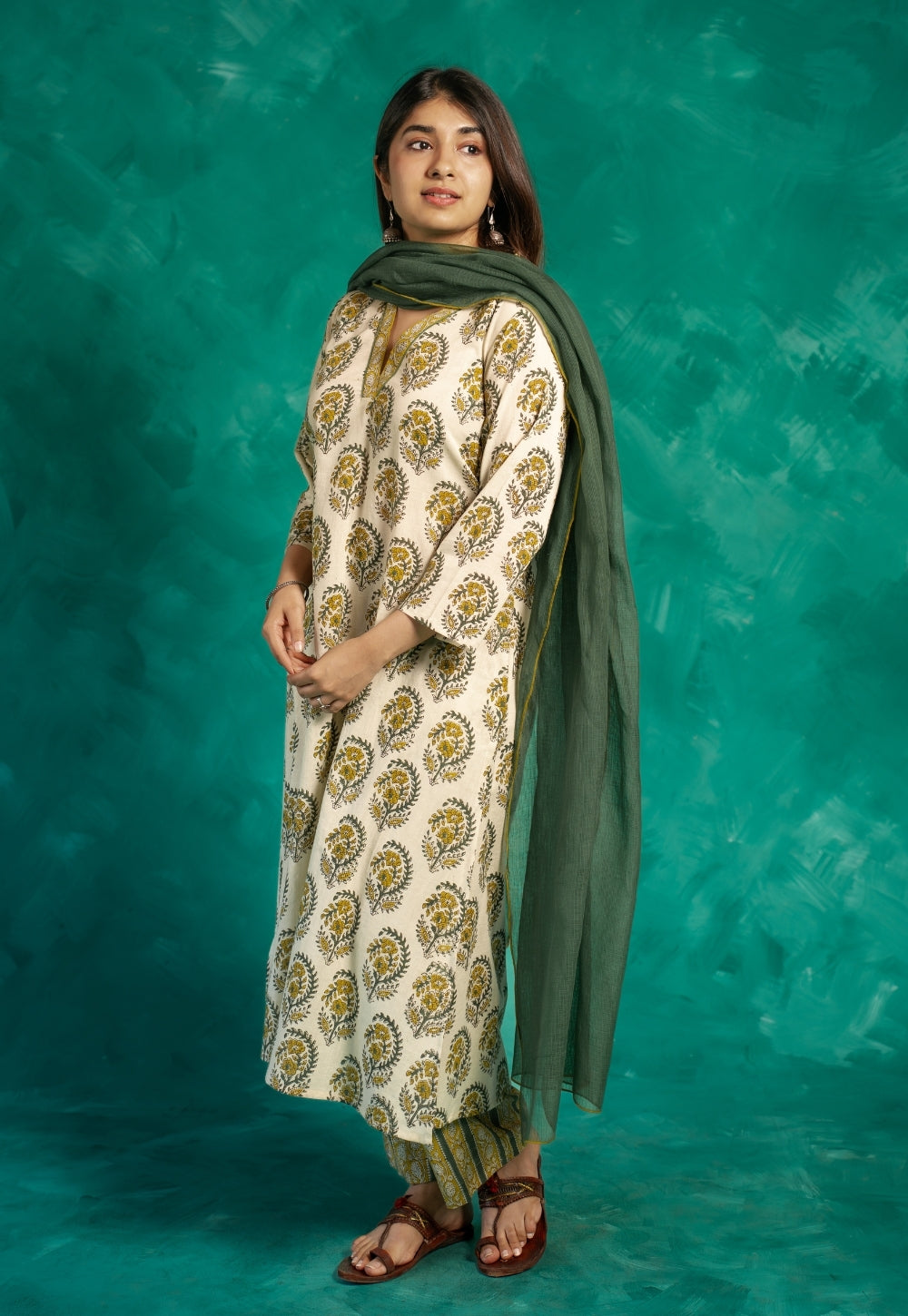 Vinita Yellow Bagru Cotton A Line Kurta