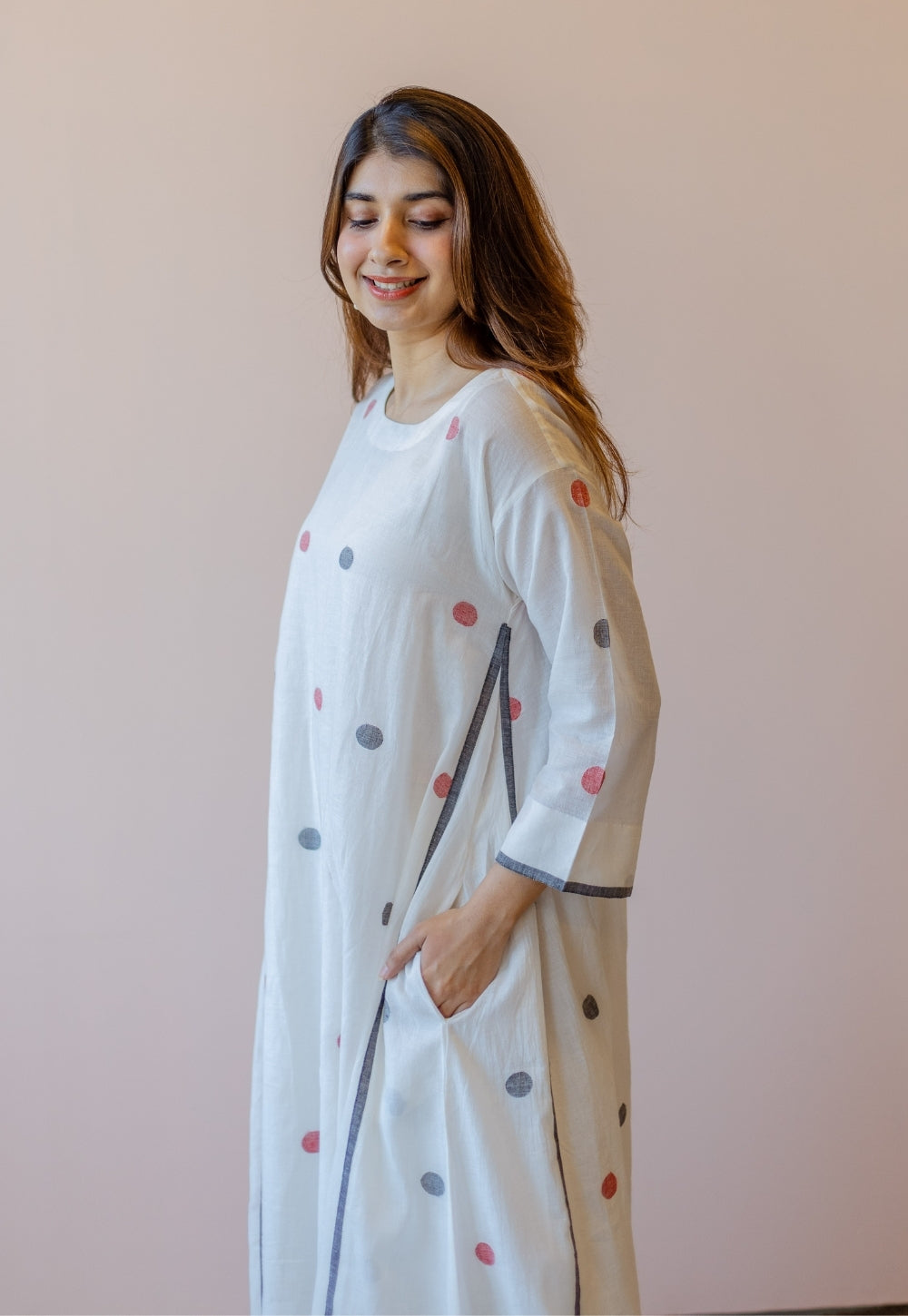Jiya White Jamdani Handloom Cotton A Line Kurta