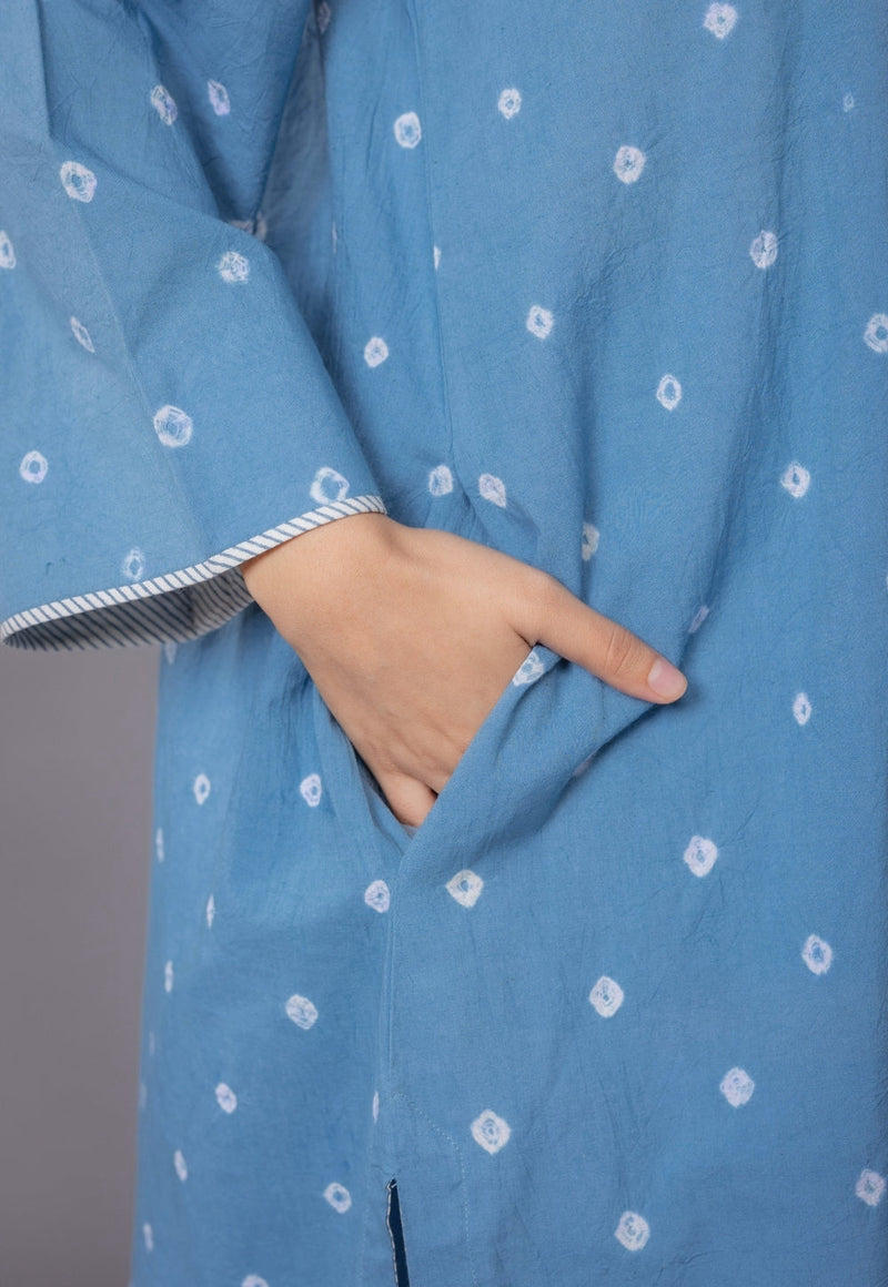 Kaaya Blue Bandhani Cotton Straight Kurta