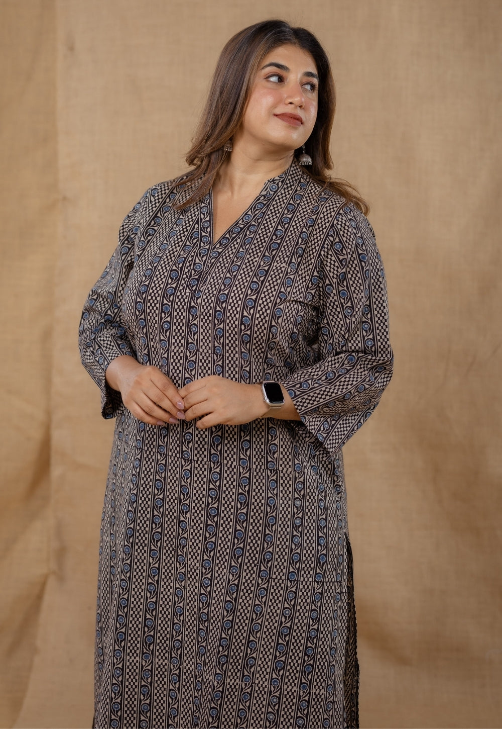 Dia Black Ajrakh Cotton Straight Kurta