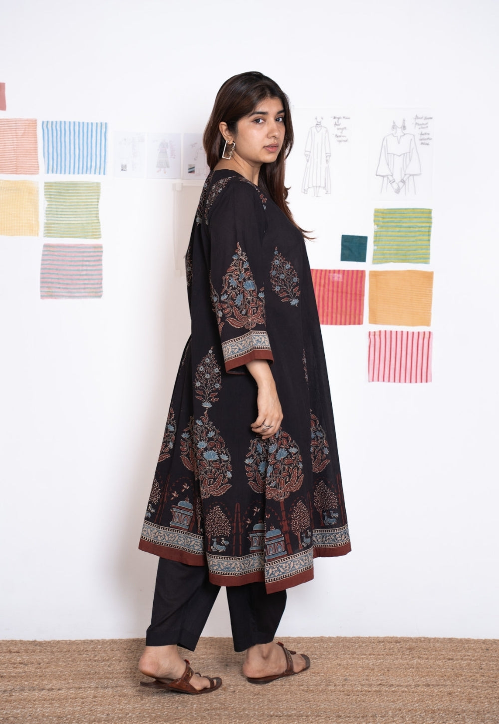 Prisha Black Ajrakh Cotton kali Kurta