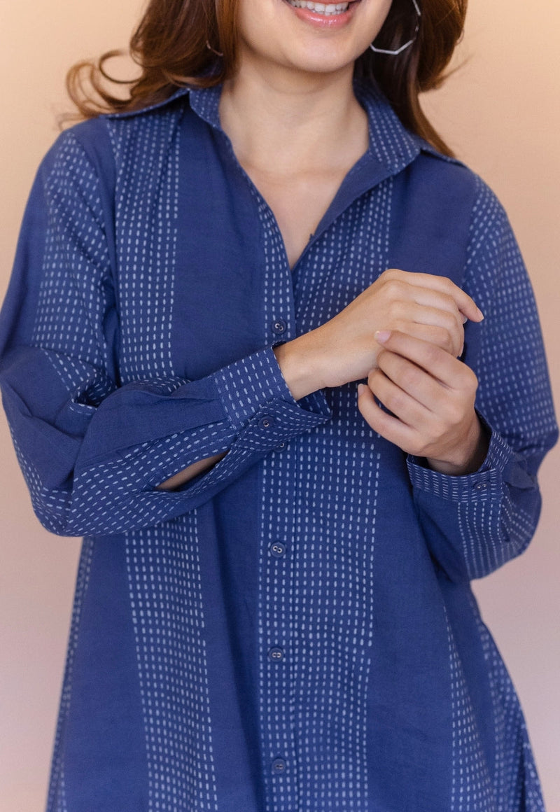 Trusha Blue Dabu Cotton A Line Dress