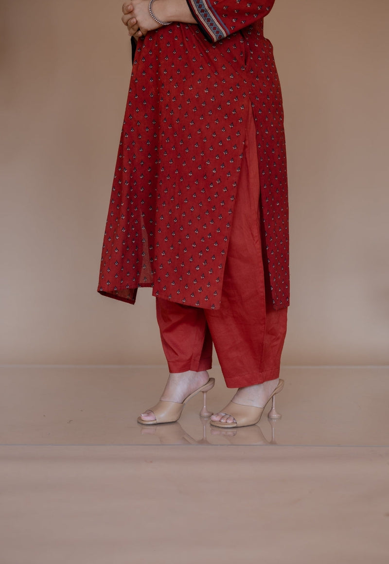 Tarin Red Solid Slub Cotton Afghan Pant