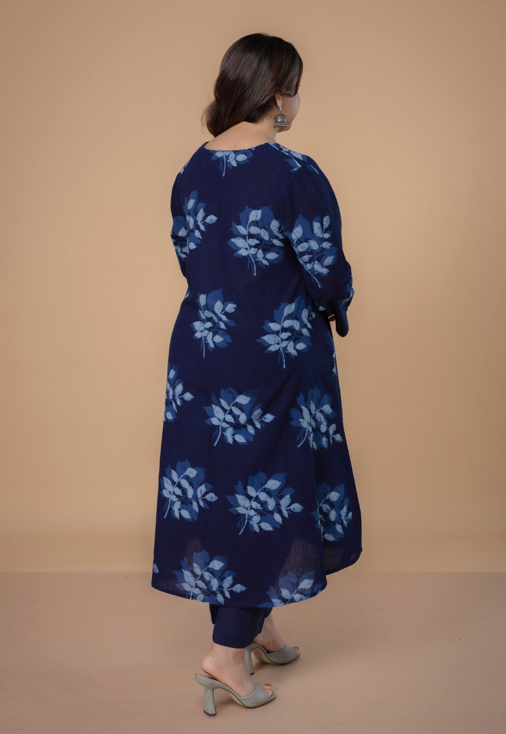 Shrusti Blue Dabu Slub Cotton A Line Kurta