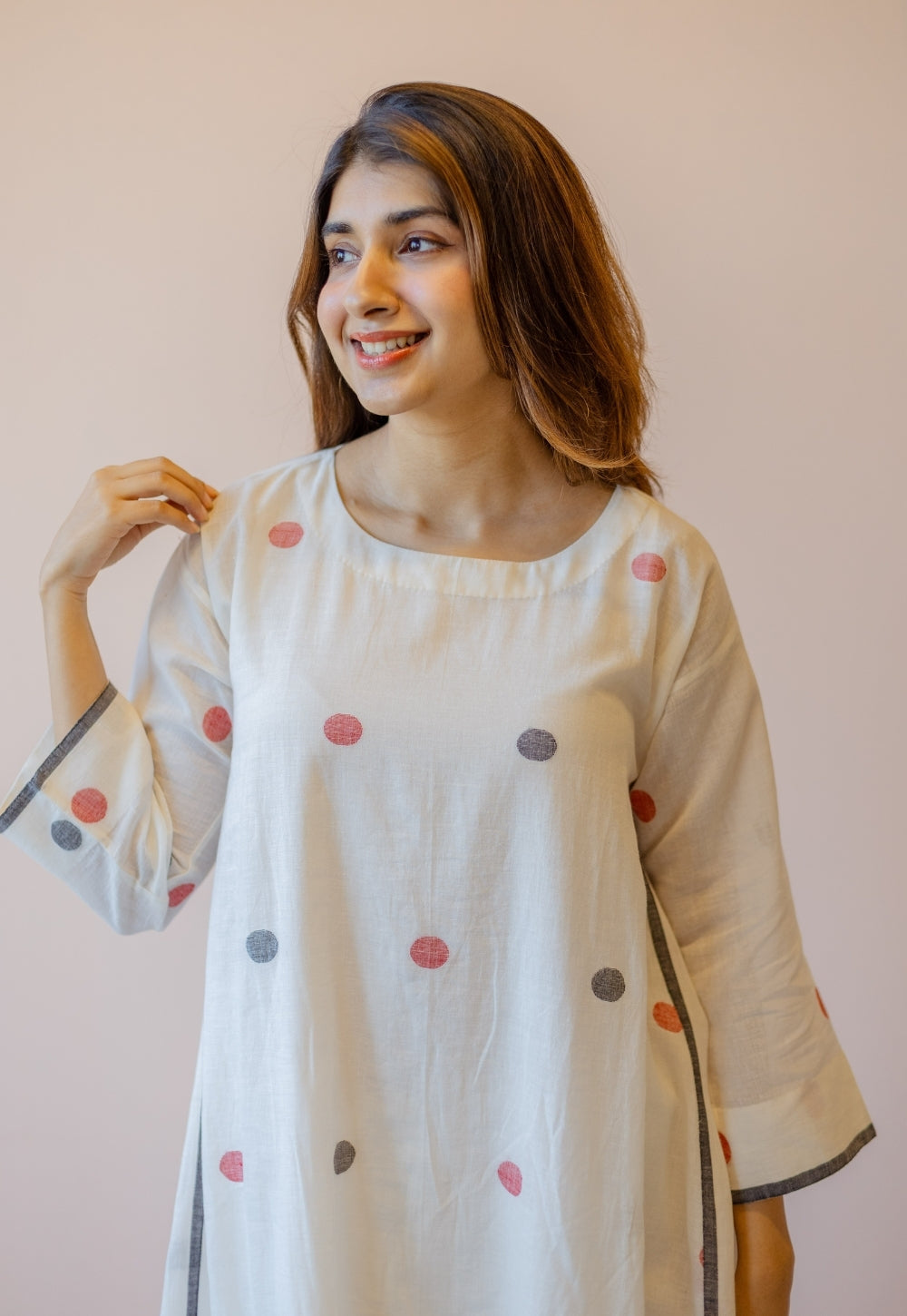 Jiya White Jamdani Handloom Cotton A Line Kurta