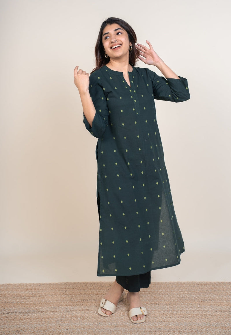 Tanya Green Dabu Cotton Straight Kurta