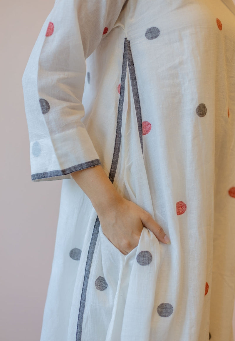 Jiya White Jamdani Handloom Cotton A Line Kurta