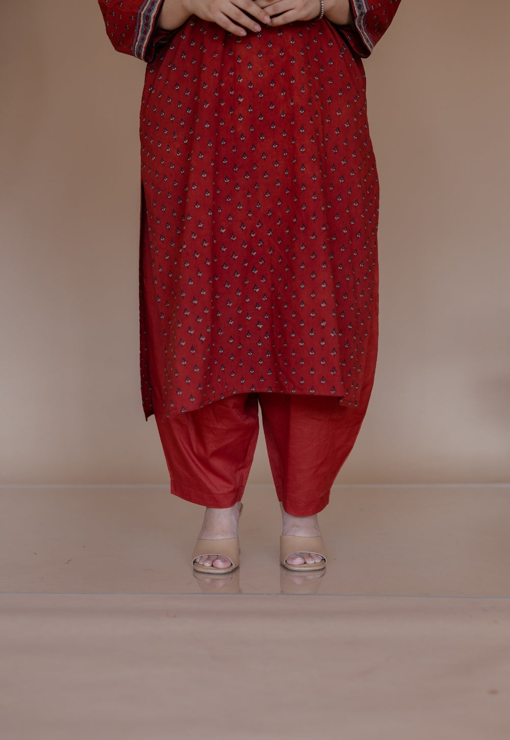 Tarin Red Solid Slub Cotton Afghan Pant