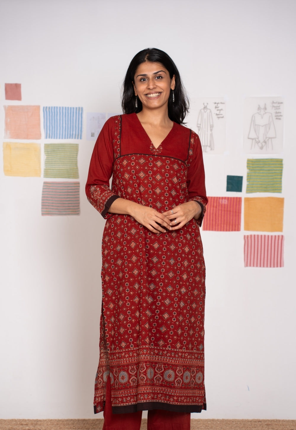 Elisha Red Ajrakh Cotton Straight Kurta