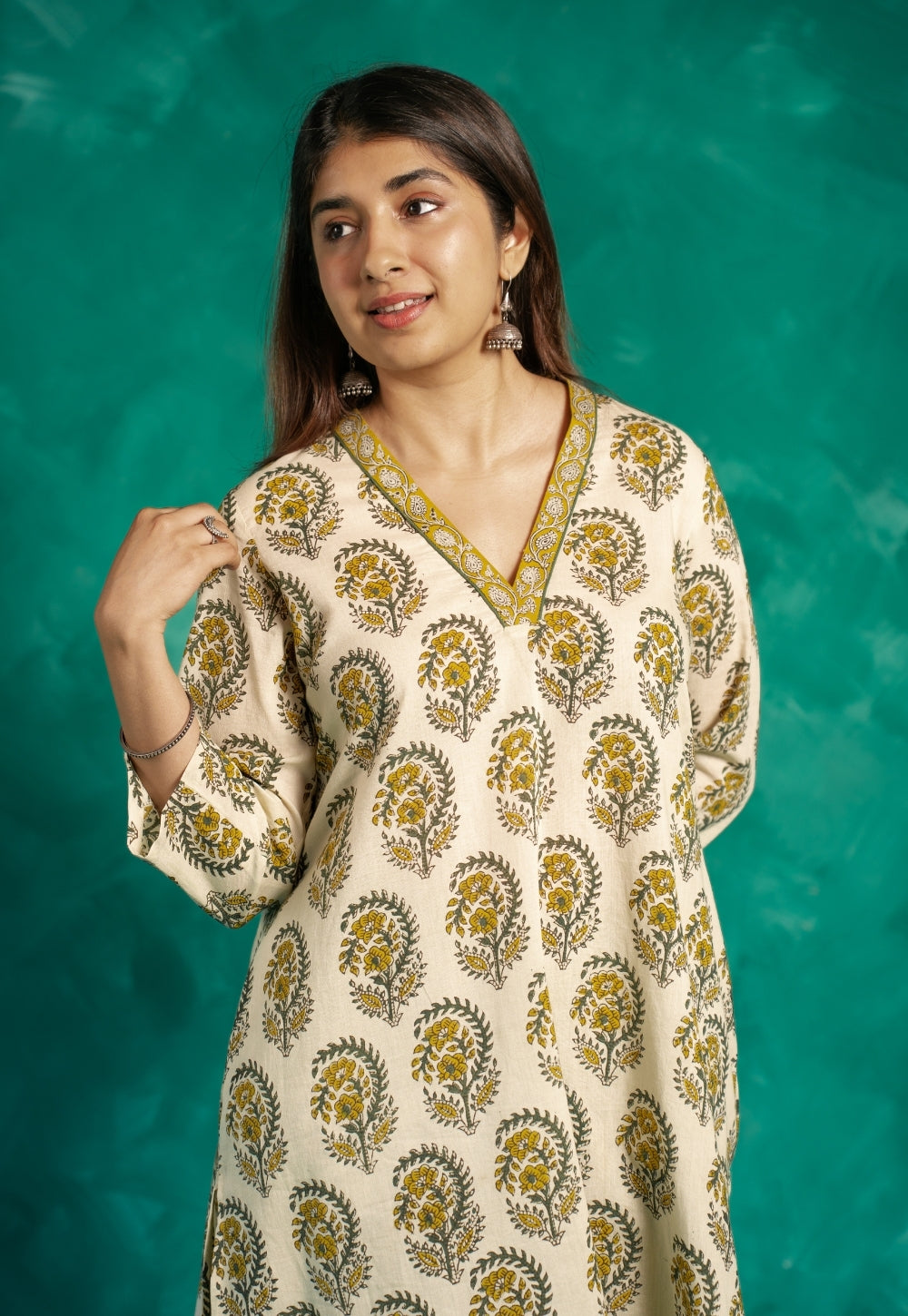 Vinita Yellow Bagru Cotton A Line Kurta