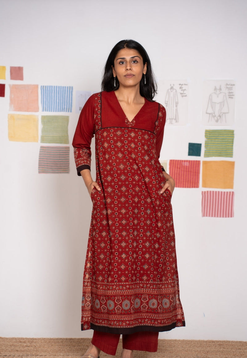 Elisha Red Ajrakh Cotton Straight Kurta