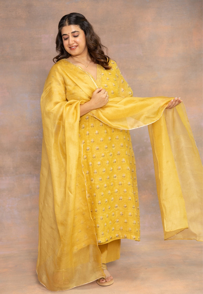 Yashi Yellow Solid Chanderi Silk Straight Pant