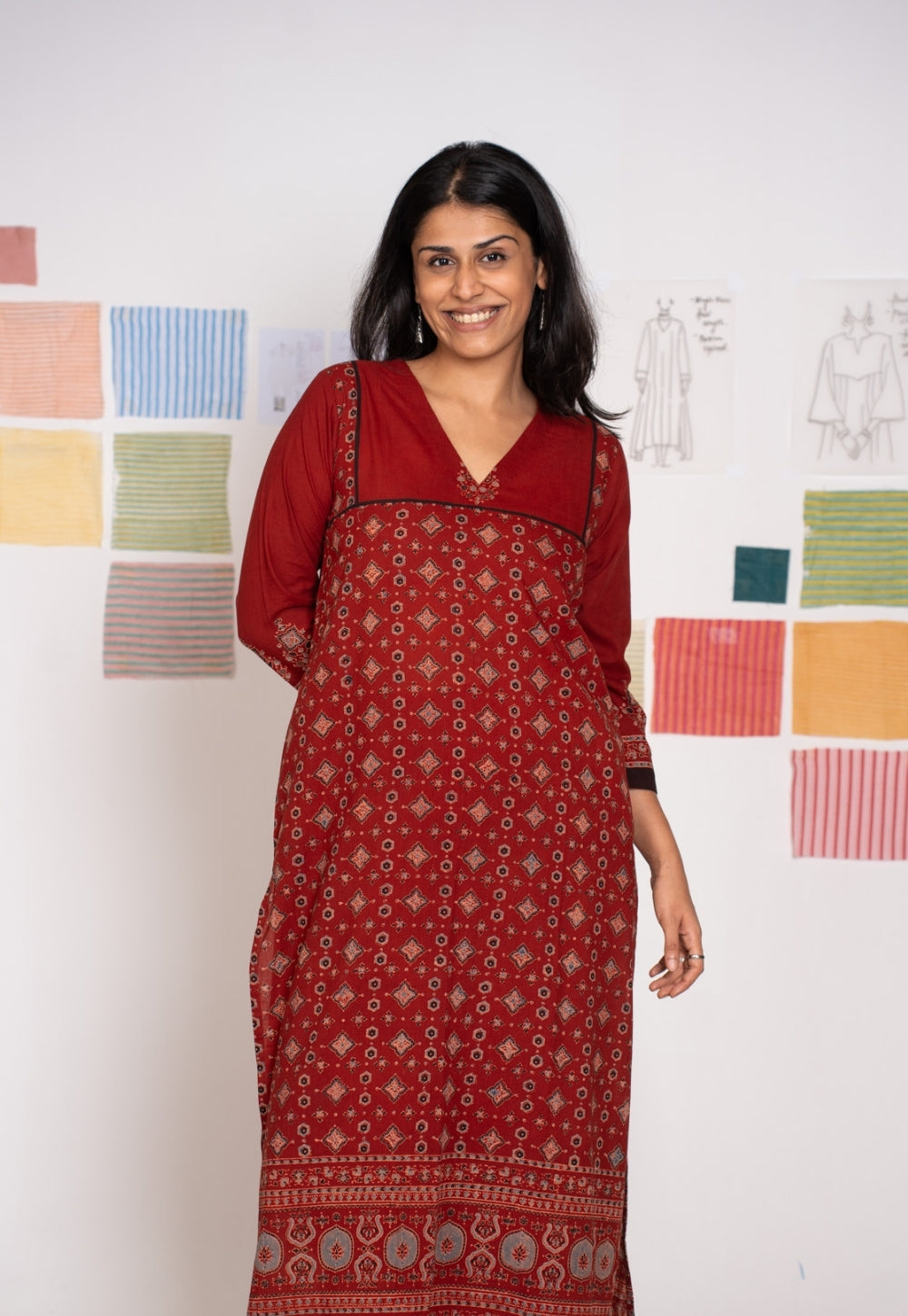 Elisha Red Ajrakh Cotton Straight Kurta