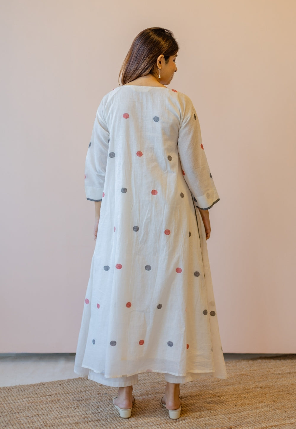 Jiya White Jamdani Handloom Cotton A Line Kurta