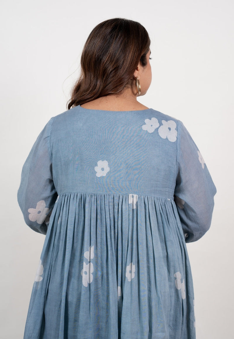 Aleena Blue Batik Mul A Line Dress