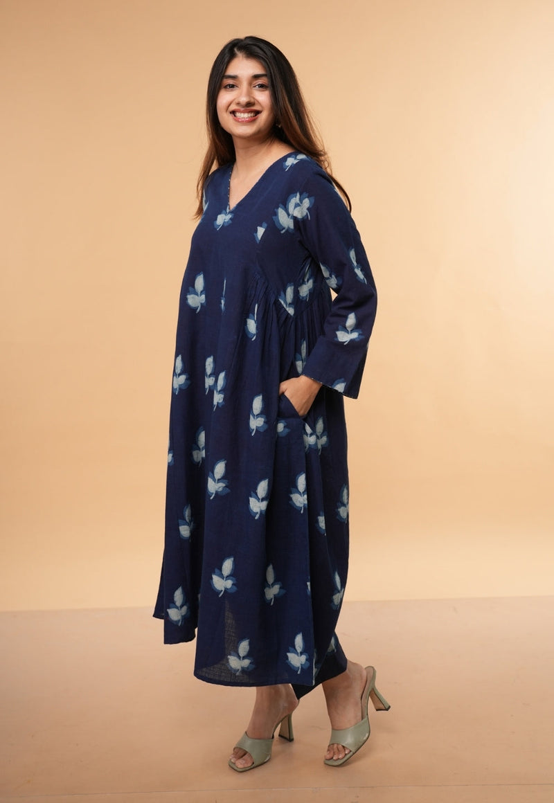 Inayra Blue Dabu Slub Cotton Kali Kurta