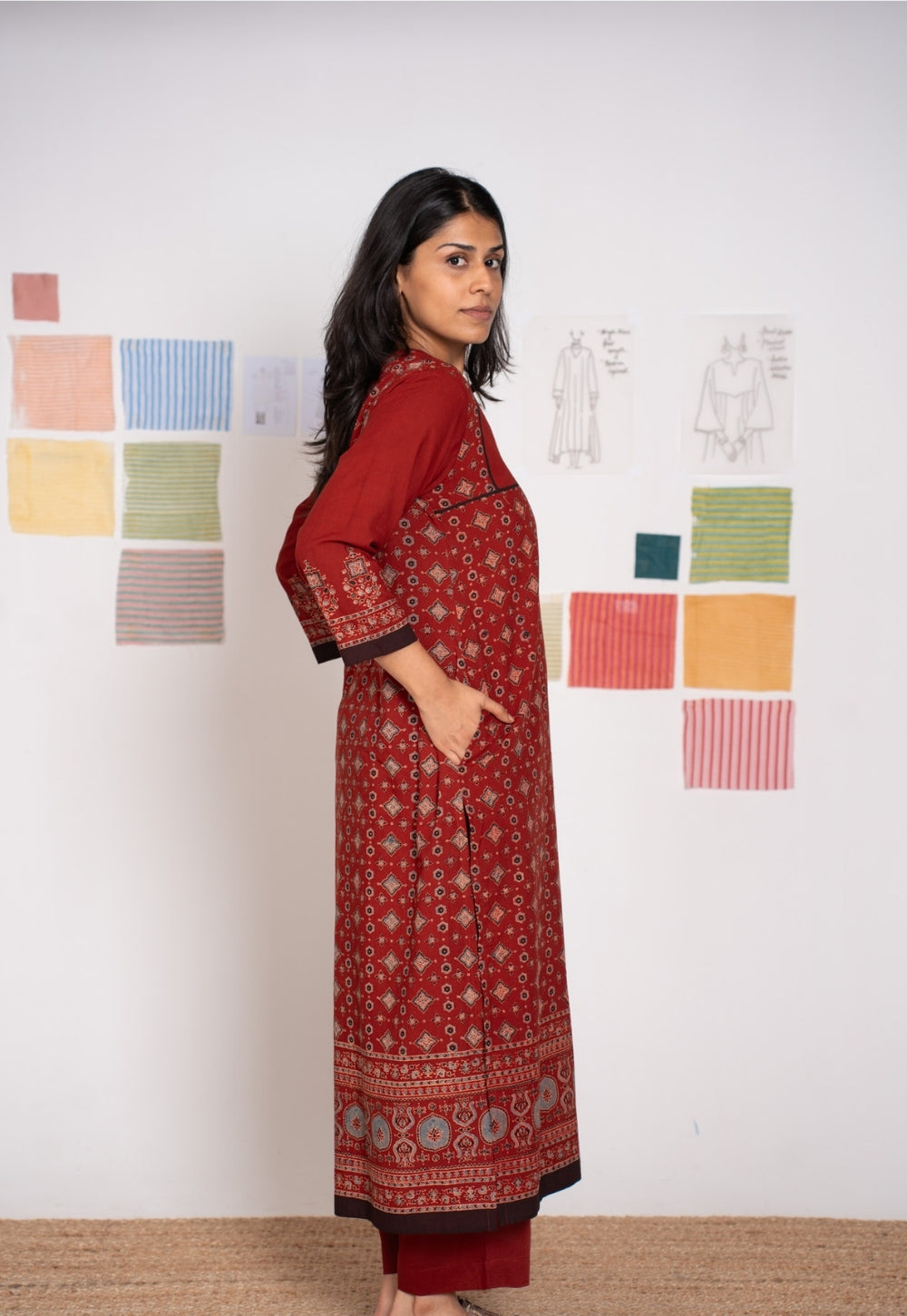 Elisha Red Ajrakh Cotton Straight Kurta