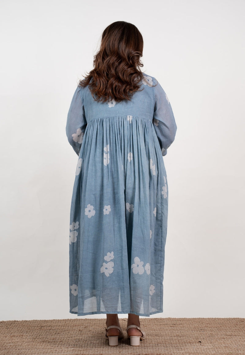 Aleena Blue Batik Mul A Line Dress