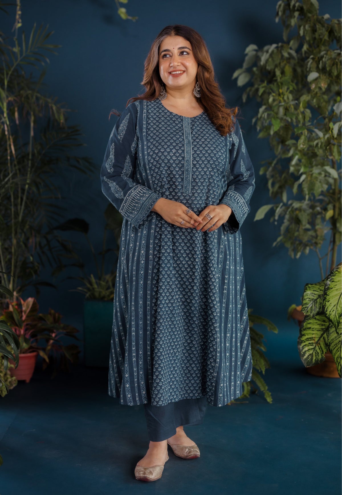 Hitika Blue Ajrakh Cotton Kali Kurta