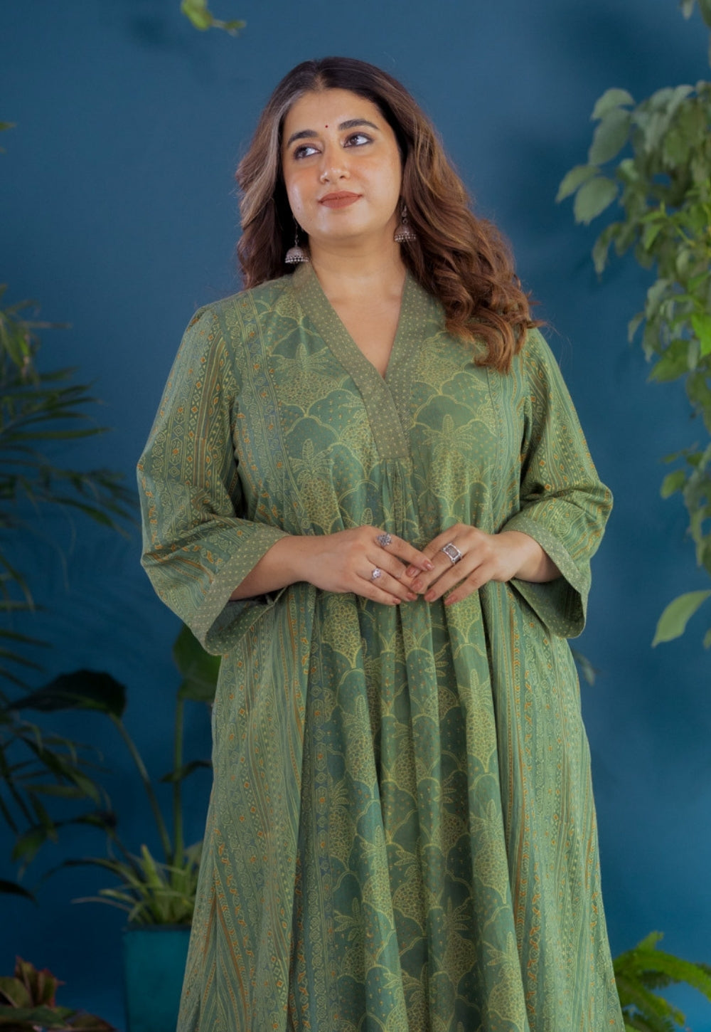 Ketki Green Ajrakh Cotton Kali Kurta