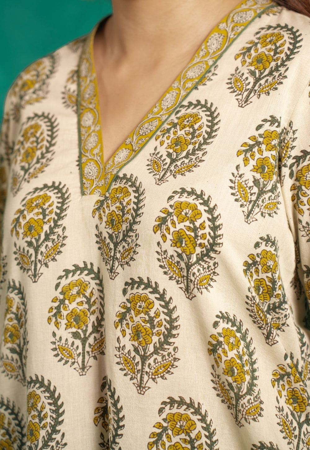 Vinita Yellow Bagru Cotton A Line Kurta