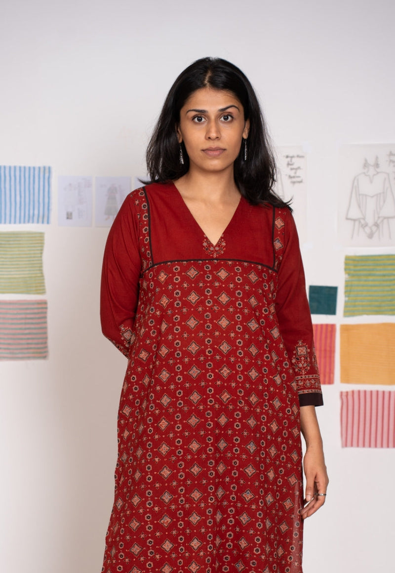 Elisha Red Ajrakh Cotton Straight Kurta