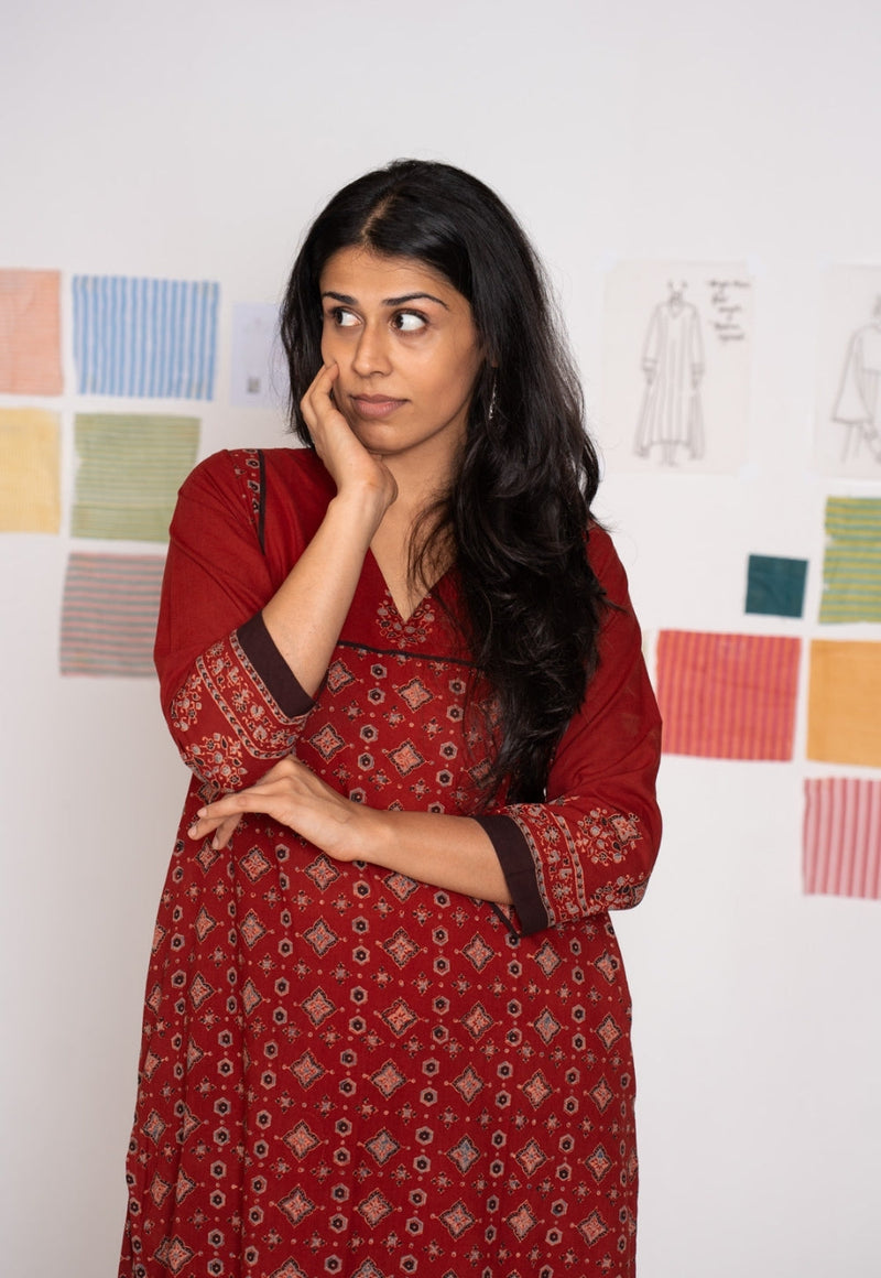 Elisha Red Ajrakh Cotton Straight Kurta