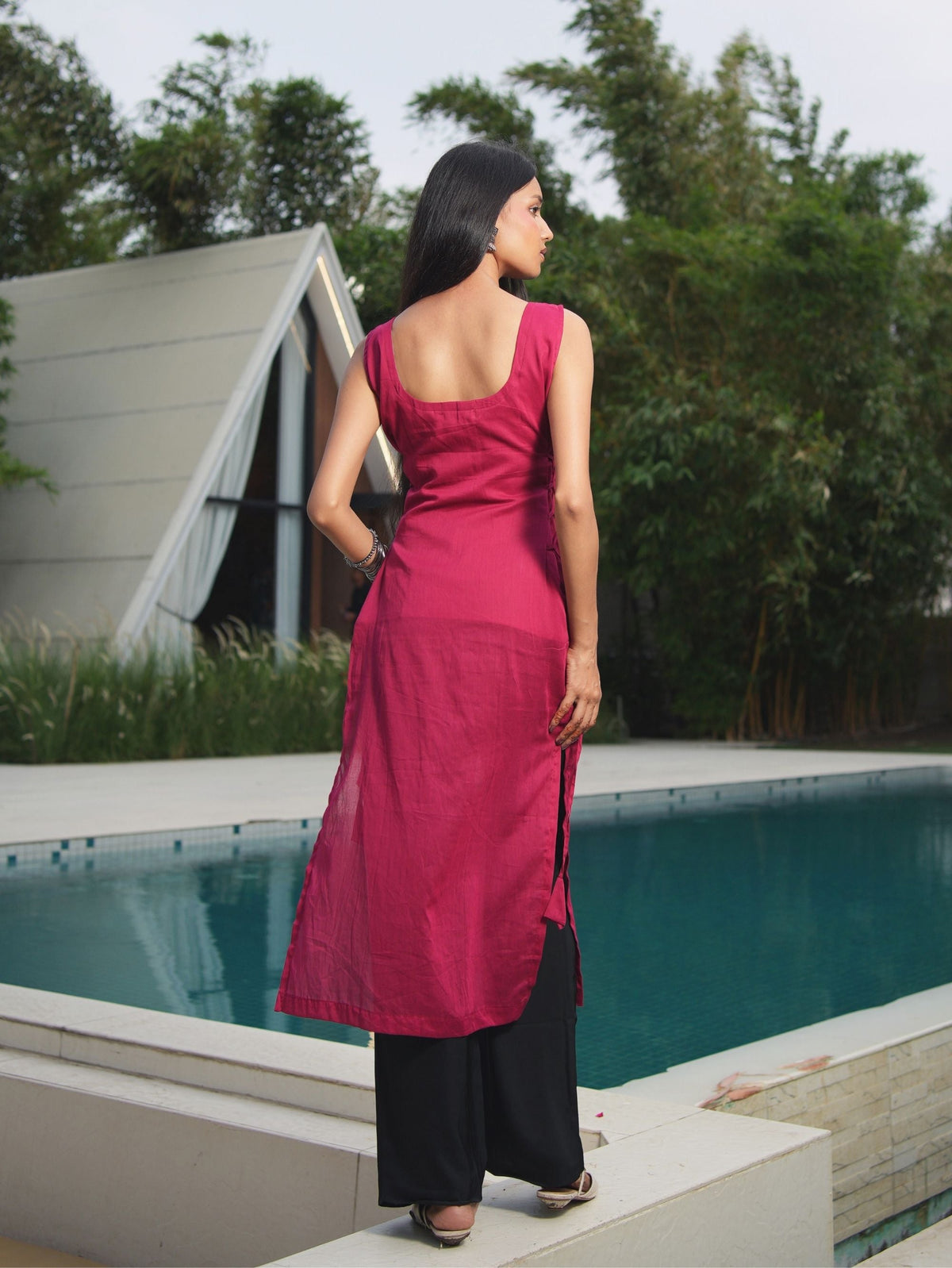 Ally Sleeveless Mul Cotton Long Corset Kurti for Women