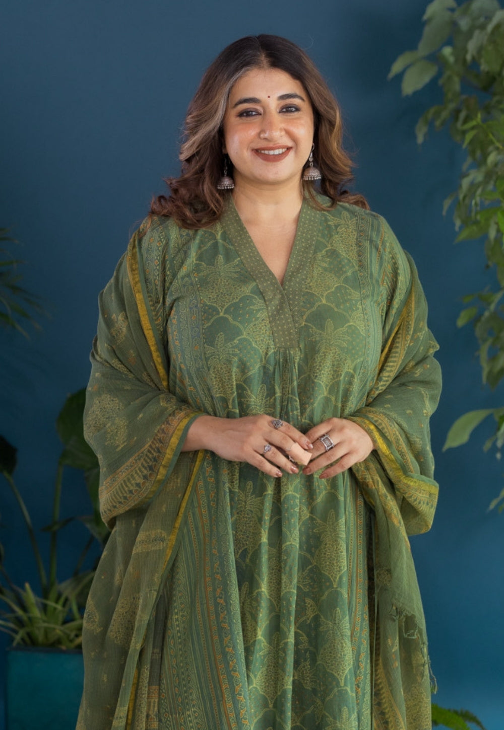Ketki Green Ajrakh Cotton Kali Kurta