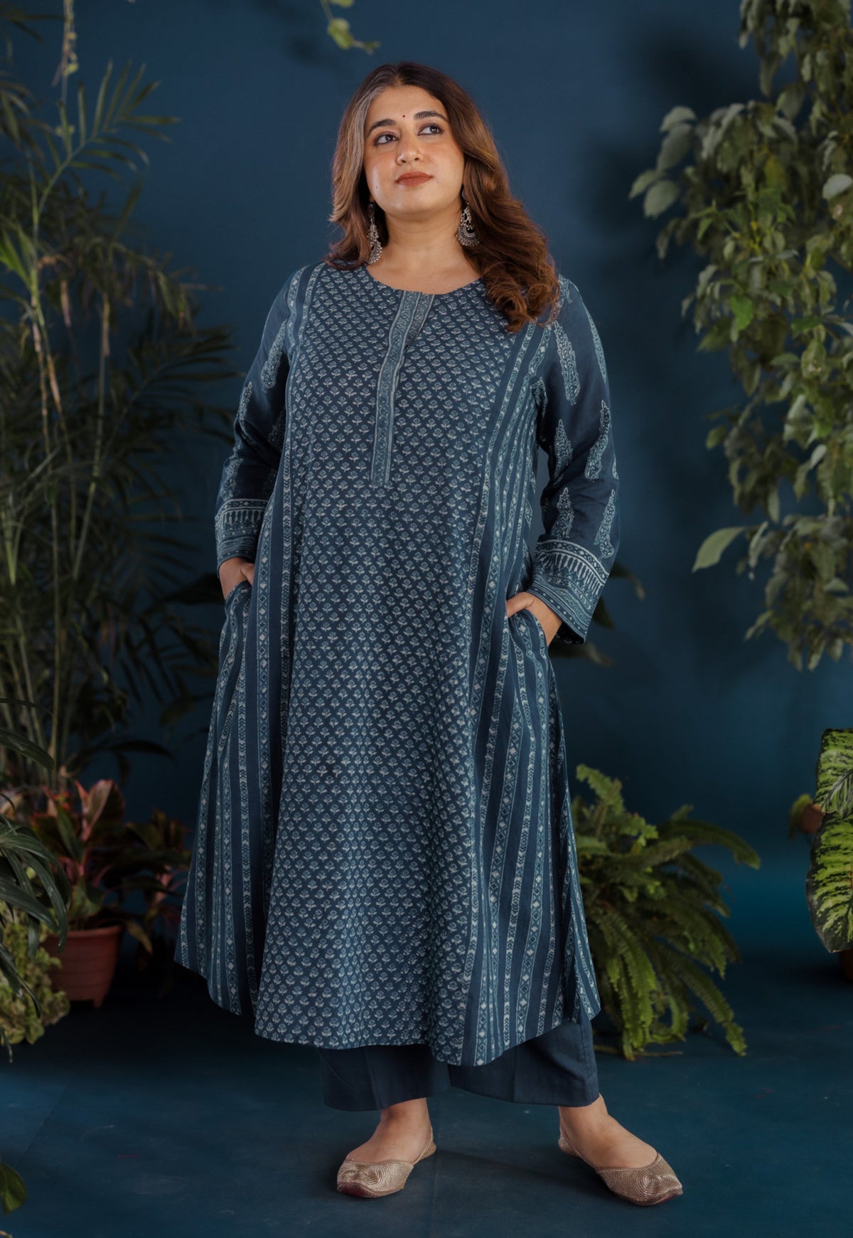 Hitika Blue Ajrakh Cotton Kali Kurta
