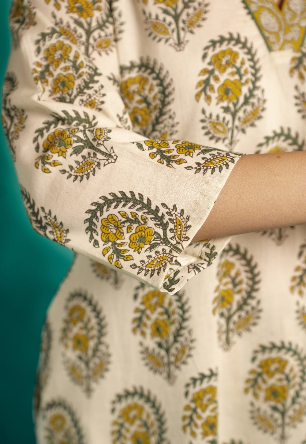 Vinita Yellow Bagru Cotton A Line Kurta