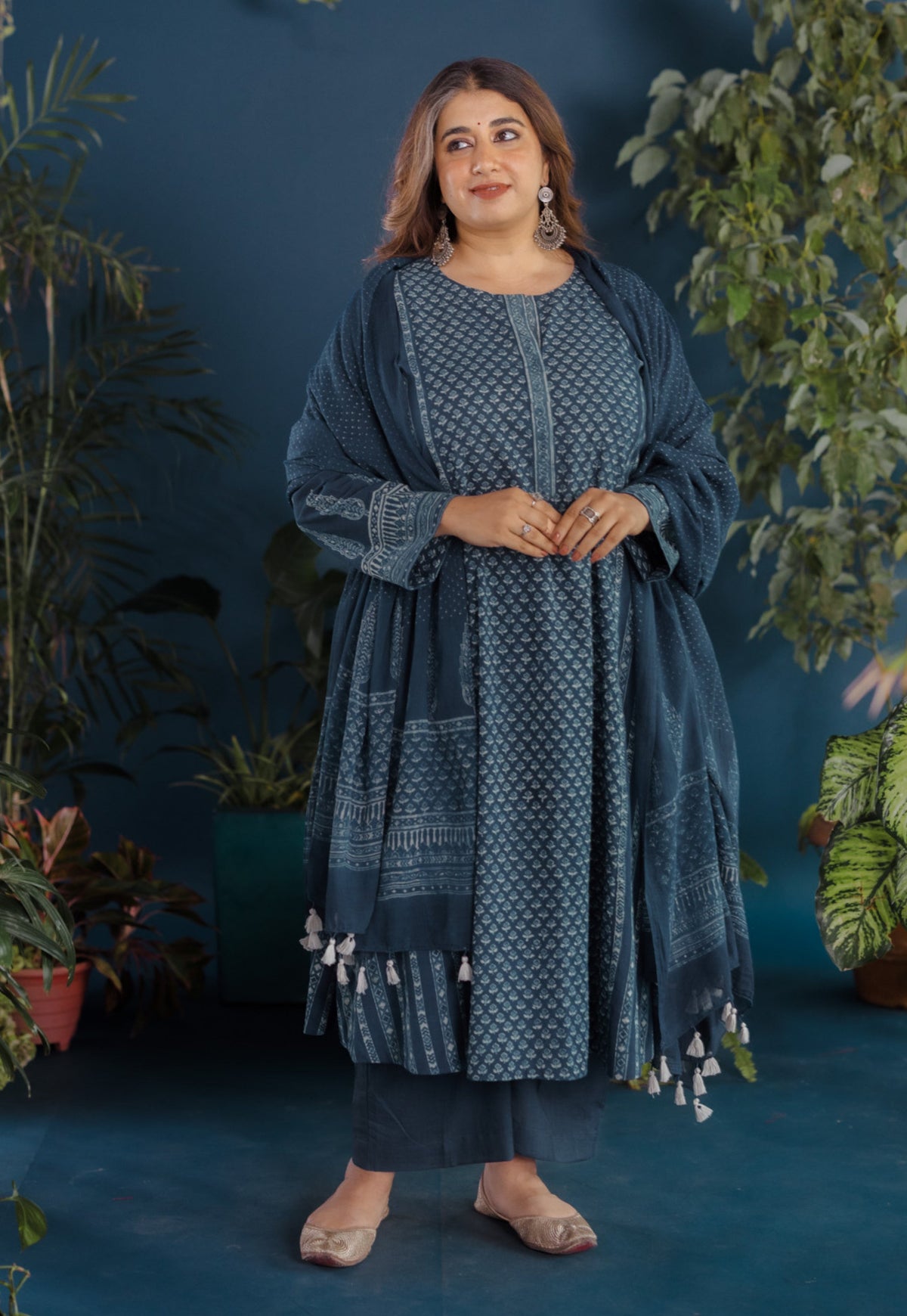 Hitika Blue Ajrakh Cotton Kali Kurta