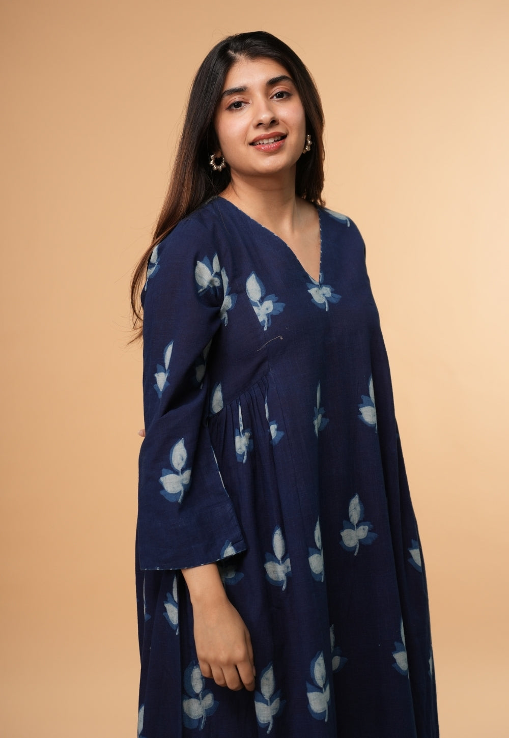 Inayra Blue Dabu Slub Cotton Kali Kurta