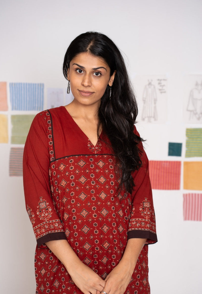 Elisha Red Ajrakh Cotton Straight Kurta