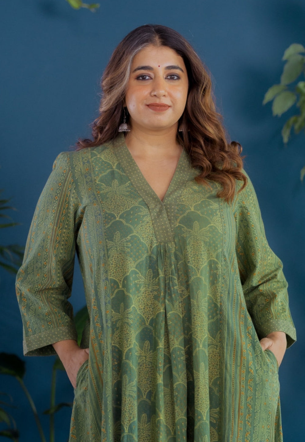 Ketki Green Ajrakh Cotton Kali Kurta